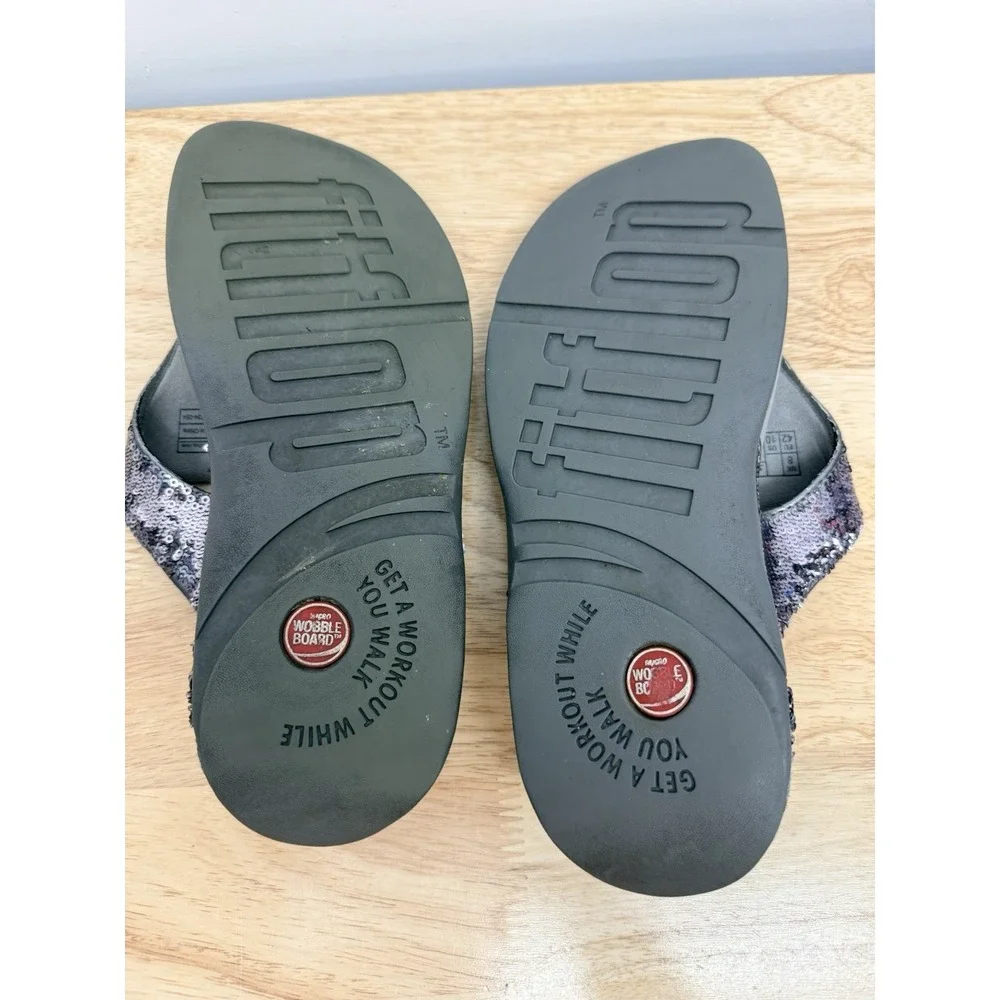 FitFlop Sequin Flip Flops Womens US 10 EU 42 Electra Gray Comfort Sandals #22